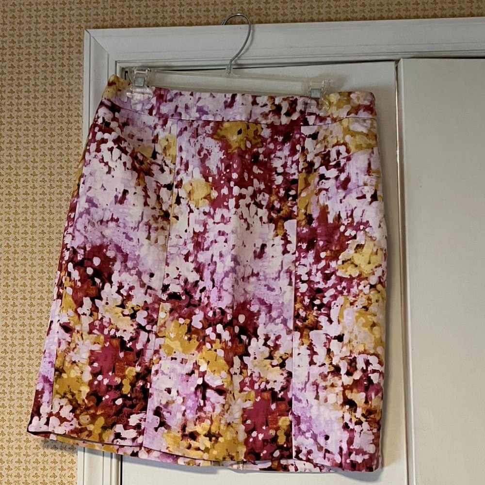 Loft Pink & Yellow Floral Pencil Skirt - Lined, Side Zip - 8